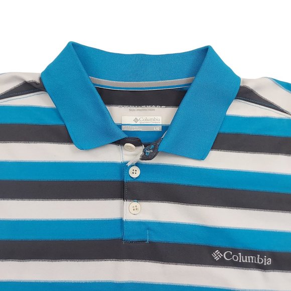 Columbia Polo Shirt Mens Large Blue Gray Stripes Sun Protection Performance Golf - Picture 6 of 10